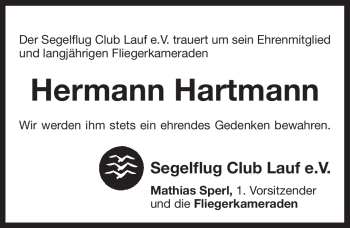 Traueranzeige von Hermann Hartmann von Pegnitz-Zeitung